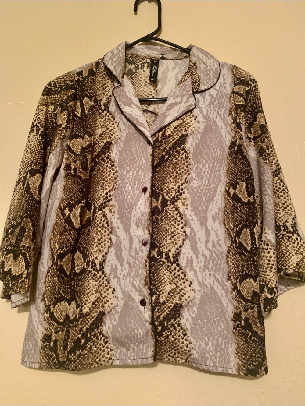 Snake Print Button-Front Button-Up Blouse